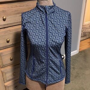 J McLaughlin Billie blue geo patterned full zip athleisure Jacket